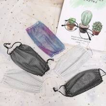 Maska na twarz z siateczki z ozdobnymi kryształkami, oddychająca, odpowiednia do klubu nocnego, na występy, na wiosnę/lato, na karnawał, bal maskowy