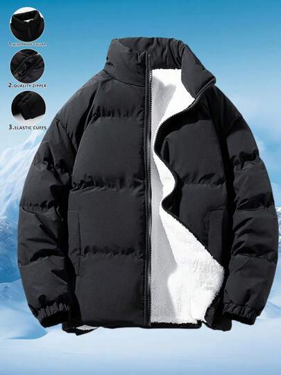 1 st. herrjacka med stående krage för höst/vinter, termofodrad, lämplig för utomhusresor, camping, lös vadderad kappa för värme