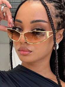 2pcs Y2K Metallic Frame Fashion Glasses, Suitable For Music Festivals, Summer Outings And Travel Accessories - Multicolor - View 1