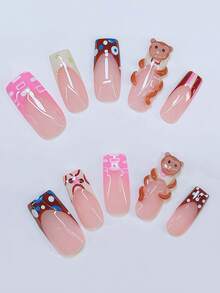 10 件 Y2K Nails 管状按压式指甲套装 - 手工制作，黄色指甲，黄色法式尖头款式，手工 3D 猴子和手工 3D 香蕉图案，手绘彩色图案设计 - 适合女士和女孩，派对、婚礼、日常佩戴，包含工具包。手工假指甲。短指甲。猴子指甲。方形指甲。手工按压式指甲。假指甲。美甲用品。（猴子为手工制作，因此每只可能不完全相同。）美甲用品 美甲 - 彩色 - 查看 2