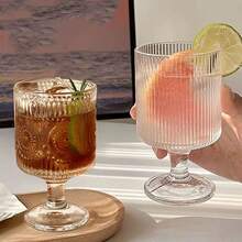 Juego de 1/4/6 copas de vidrio vintage clásico con relieve, decoración floral, elegante cristalería para cóctel, vino, champán, jugo, soda, yogurt, fruta, apta para bar, restaurante, fiesta, cena, exteriores, hogar, hotel, apartamento, picnic