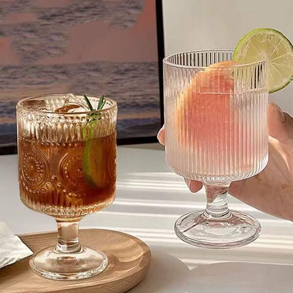 Juego de 1/4/6 copas de vidrio vintage clásico con relieve, decoración floral, elegante cristalería para cóctel, vino, champán, jugo, soda, yogurt, fruta, apta para bar, restaurante, fiesta, cena, exteriores, hogar, hotel, apartamento, picnic