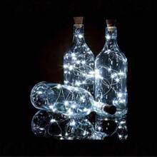 3/7/10 pièces Guirlandes lumineuses de 20 LED avec bouchon pour bouteille de vin, fil argenté de 6,6 pi, guirlandes lumineuses de fée à piles pour bouteilles d'alcool, artisanat, fête, bar, Noël, mariage, décoration