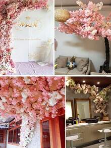 1pc 100cm Artificial Pink Sakura Flower Plant, Flame Retardant Silk Sakura Tree Branch For DIY, Wedding Party Background Wall Decor, Indoor, Garden, Office, Wedding And Party Decoration, Yard, Wall, Balcony, Bedroom, Living Room, Vase, Dining Table, Center Piece, Home Wedding Decor, Valentine's Day, Birthday Gift (Deep Pink, Light Pink, White, Champagne)