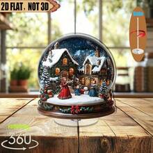 Globe de neige plat 2D rotatif en acrylique - flocons de neige paisibles, maison et bonhomme de neige, base 360°, idéal pour les cadeaux de fêtes, les célébrations saisonnières et la décoration de la maison pour les fêtes, plat 2D, cadeau de Noël, décoration de Noël, décoration de table