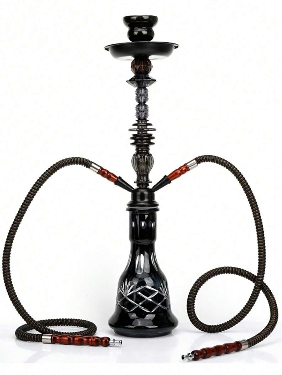 1 件跨境现货中号双管四管水烟壶，全套玻璃水烟管套装，带配件、水烟杆和烟斗，无需电力