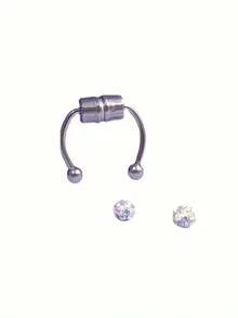 1pc Fashion Rhinestone Decor Nose Ring For Women For Daily Decoration - Bạc - Xem 5