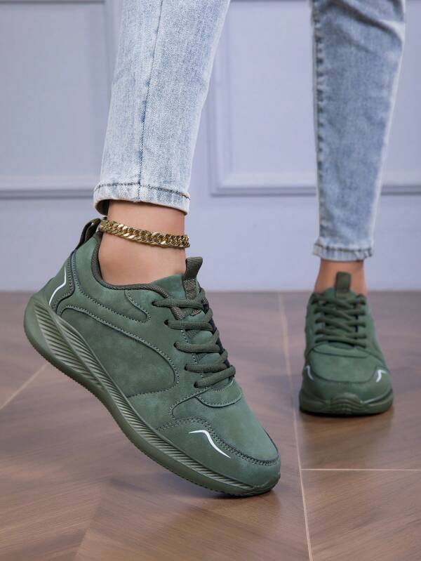 Women's Fashion Casual Sports Shoes, Dirt Resistant Easy Cleaning Green Shoes, EVA Sole Anti-Slip Shock Absorption Lightweight Soft, Suitable For Daily Wear, Running, Fitness, Walking, Work, All Seasons