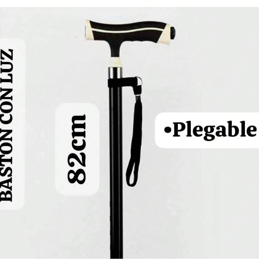 BASTÓN  BLANCO Y NEGRO ,PLEGABLE CON LUZ  ,3 PATAS - Negro - Ver 1