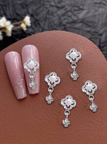 10pcs 3D Gold Silver Hollow Flower Pendant Nail Art Decoration Japanese Korean Style Alloy Flowers Nail Charms Exquisite Luxury Y2K Metal Nail Accessories Shiny White Pink Rhinestone Pearl Nail Gems DIY Suitable For Acrylic Press Nails Phone Case Shoes Clothes Bags Nail Supplies