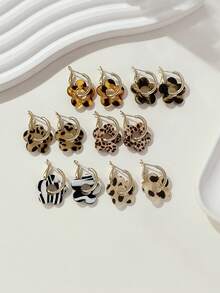 6 对时尚夏季亚克力吊坠耳环，适合女士珠宝，采用抗过敏 316 不锈钢柱制成，豹纹系列，超可爱的旋转设计 - 多色套裝k - 查看 3