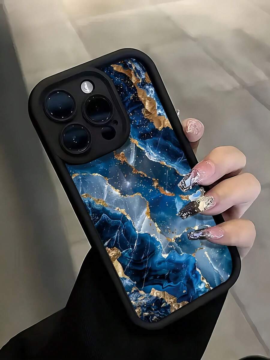 1 件蓝色渐变大理石纹防震全包裹硅胶手机壳，适用于 16、15、14、13、12、11 Pro Max 及系列