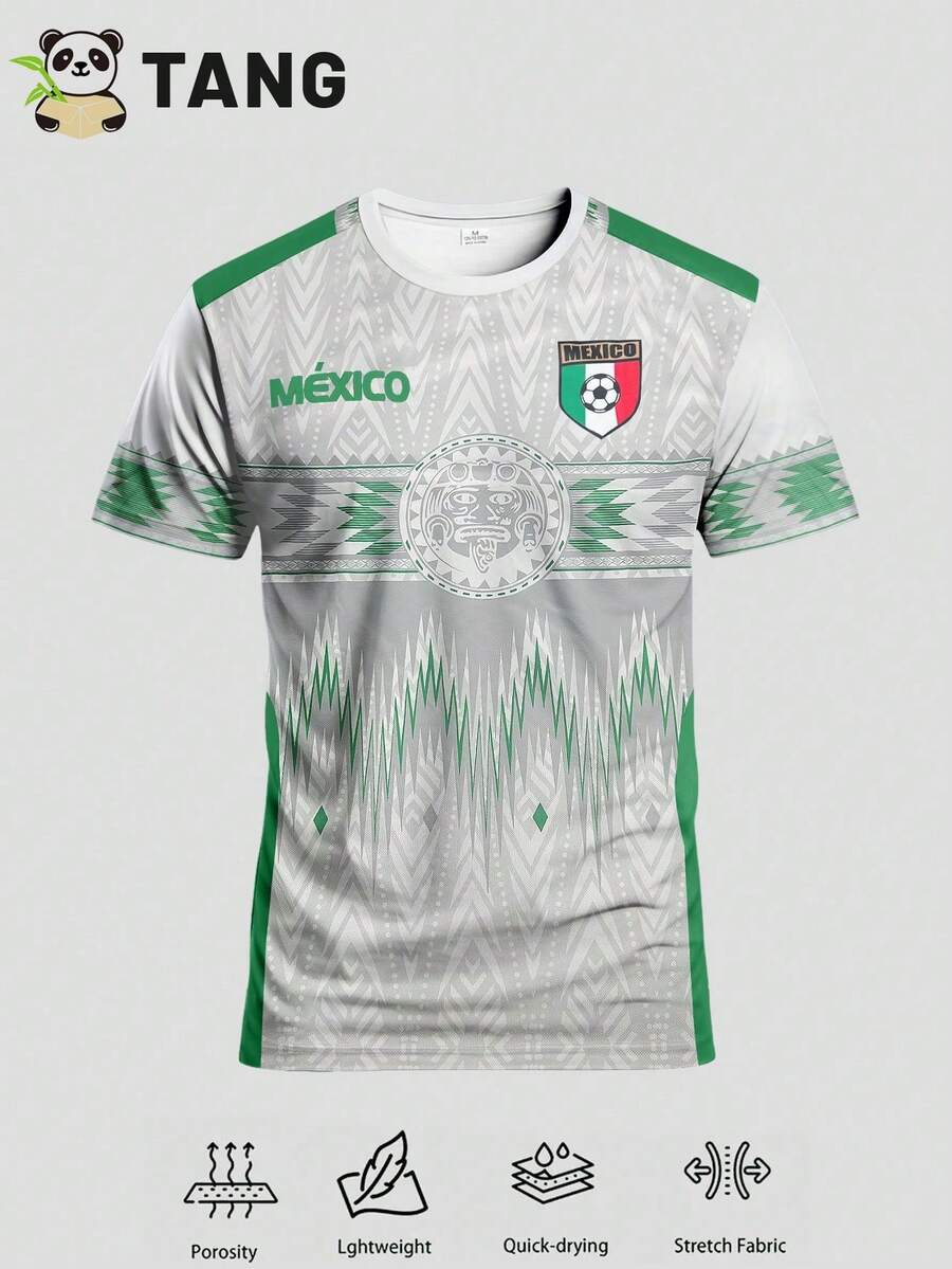 男士墨西哥足球服和圆领舒适运动上衣，适合比赛、足球训练、休闲、节日和礼物