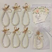 36/21/15件套优雅贝壳珍珠钥匙扣套装，包含5个钥匙扣、5张感谢卡和5个白色欧根纱袋——完美的婚前派对回礼、生日和婚礼礼物 - 珍珠鑰匙圈 - 查看 10