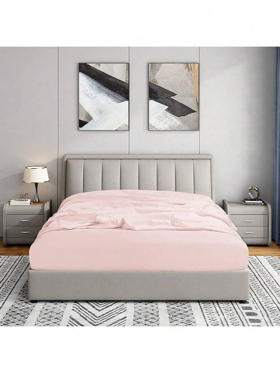 MADE IN TURKEY 100% Cotton Jersey Fitted Sheet – 100x200 Cm 120x200 Cm 140*200 Cm 160x200 Cm 180x200 Cm Options, Soft & Breathable Fabric - Pink - View 1