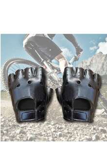 1 Pair Women Black Personalized Fashion Holiday Dark Rock Punk Gloves With Rivets Leather Fingerless Gloves For Outdoor Music Festival Party - Black - View 1