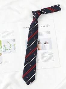 1 Pc Men's Casual Striped Polyester Necktie, Suitable For Formal And Business, Burgundy & Navy Stripe - Multicolor - View 18