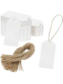 100pcs/Set Kraft Brown, Black And White Paper Tags With String Attached Labels Display Tags Brown Price Tags With String Writable Hang Tags For Clothing, Jewelry, Clothes DIY Crafts Wedding Holiday And Retail Display