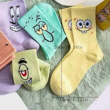 SPONGEBOB 1/3/5/10双装 女士海绵宝宝印花休闲短袜，趣味卡通图案，透气吸湿低帮，适合夏季日常穿着 - 彩色 - 查看 7