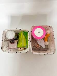 1 件迷你可折叠织物收纳篮，简约可爱的办公桌整理盒，棉麻小储物容器