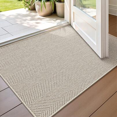 1pc Polyester Material, Minimalist Ins Style Dual-Color Woven Texture Doormat, Modern Fashionable Woven Pattern, Easy To Clean, Wear-Resistant And Dust-Proof, Suitable For Entryway, Kitchen And Other Occasions, Can Be Used As Floor Mat, Doormat, Carpet, Home Decor, Entryway Decor, Bathroom And Kitchen Decor.