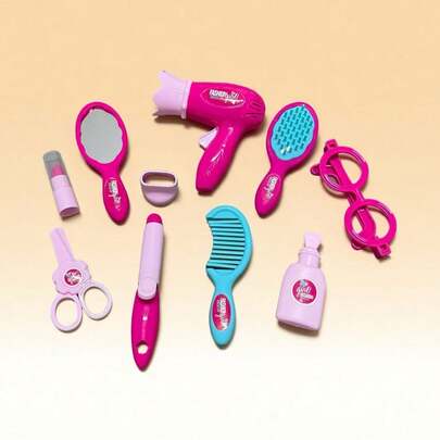 10 件/套女孩化妆玩具，互动装扮和化妆玩具套装，塑料材质，随机颜色配件