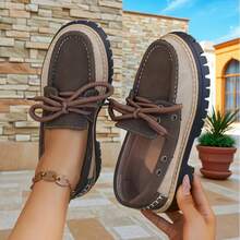 Mocasines casuales para mujer, estilo bohemio gótico, suela blanda deslizante, livianos y cómodos zapatos casuales, cordones de estilo clásico de punta redonda, elegantes, uso interior y exterior, adecuados para todas las estaciones - Café integral - Ver 4