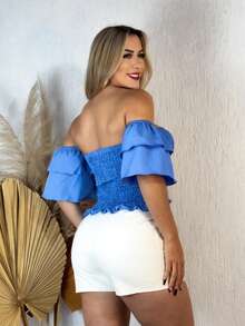 Simple Ruffle Hem Pleated Gathered - Blue - View 2