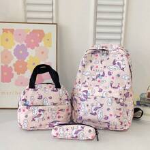 3 Pieces/Set Of Fashionable Printed Leisure Travel Backpack Large Capacity Backpack Childrens Backpack Girls ' Backpack Preparatory Style School Fashion Backpack.BagLarge Capacity.With InsulatedLunch Bag.With Pen Case, Pink For Teen Girls Women College, School Bag Set, School Essential Suff For Women, Girls & Students, Student Bag Sets With Pencil Case - Baby Pink - View 2