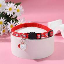 1pc Adjustable Cartoon Cat Collar With Bell, Polyester Fiber, Breakaway Buckle - Essential, Pet Accessories For Cats And Small Dogs - Multicolor - View 3