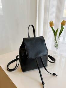 South Korea Large Capacity Pu Backpack Niche Simple Literary Style Bunches Drawstring Backpack Classic Holiday Travel Office Workers Suitable For Bags - Black - View 6