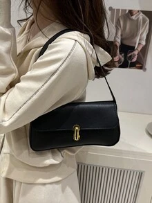 女士亮面漆皮单肩包，适合购物、约会、聚会，2025年新款金属旋锁翻盖斜挎包