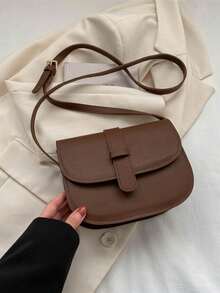 New Ladies Simple Retro Soft Surface Leather Saddle Crossbody Mini Small Bag - Coffee Brown - View 9