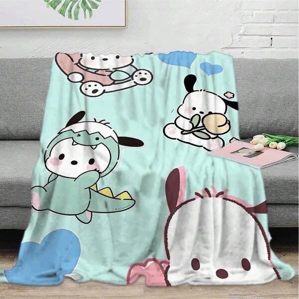 Sanrio Wygodny flanelowy koc Sanrio Pompompurin – lekki, ciepły, miękki, odpowiedni na każdą porę roku, na kanapę, do łóżka, do biura, na kemping, nadający się do prania w pralce, uroczy koc dekoracyjny do domu
