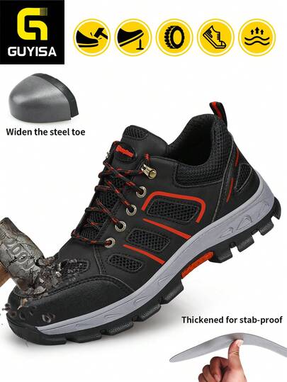 GUYISA Zapatos para hombres, botas con puntera de acero, antideslizantes, antipinchazos, duraderos, suaves y cómodos, de caña baja, adecuados para fábrica, taller, obra de construcción, suela de color degradado, zapatos de trabajo de moda (Este es el tamaño CN, el tamaño internacional puede diferir, este estilo es pequeño, ¡por favor pida un tamaño talla grande grande!)