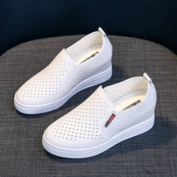 2025 Spring/Summer New Versatile Hollow Breathable Platform Sneakers, Women's Slip-On Wedge Heel Casual Shoes