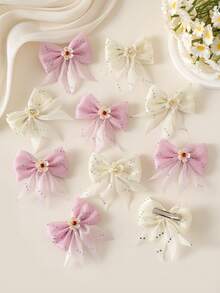 8 pièces/10 pièces Sets de pinces à cheveux élégantes et mignonnes en mousseline de soie avec nœud papillon, barrettes de cheveux minimalistes à la mode avec design de fleurs en strass brillant, convenant aux étudiantes, aux fêtes, à l'usage quotidien, pinces à cheveux, pinces à cheveux, épingles à cheveux, pinces à cheveux alligator, fournitures scolaires, accessoires nœud