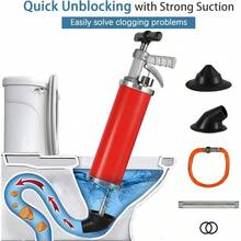Portable High Pressure Kinetic Toilet Plunger Air Drain Blaster Pump For Bath Toilets Bathroom Shower Kitchen Clogged Pipe Red - Red - View 2