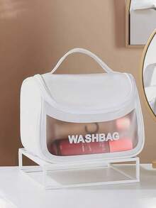 1 件透明 PVC 化妆包，用于化妆工具字母化妆包，防水便携式雪尼尔字母拉链化妆收纳包，简约首字母贴片旅行化妆包，女士浴室洗漱包，送给妈妈的礼物，沙滩包，沙滩必需品，沙滩巾收纳包，沙滩配件，沙滩用品，假日包，冬季和秋季度假必备品，情人节
