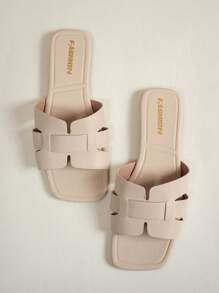 Sandalias planas para jóvenes, sandalias planas ligeras y antideslizantes de PU con punta cuadrada para niñas, moda popular europea y americana para vacaciones en la playa, primavera/verano