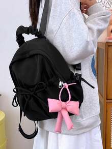 Rucsac ușor cu capacitate mare, rucsac funcțional cu decor de fundă, rucsac multifuncțional pentru studenți, rucsac de călătorie casual, rucsac durabil, capacitate mare, bretele reglabile, pentru absolvenți, adolescente, boboci, elevi de clasa a XII-a, elevi de liceu, licei universitari, perfect pentru activități în aer liber, călătorii înapoi la școală, geantă pentru școală - Negru - Vizualizare 2