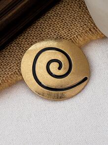 One Golden Large Round Biscuit Shaped Unique Alloy Women Brooch With Textured Surface