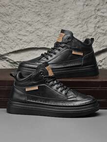 男士新款冬季增高鞋，英伦风高帮工作靴，休闲防水皮靴，大黄靴，时尚新款百搭靴子，万圣节礼物情人节创意 - 彩色 - 查看 4