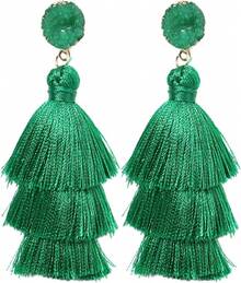 Rave Colorful Tassel Earrings Women - Layered Tassle Earrings - Choice Of Color - 綠色 - 查看 1