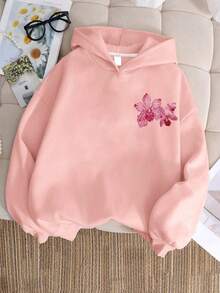 1PC Girls Fresh & Sweet Flower Print Hoodie, Soft & Comfortable, Spring & Autumn Daily Casual Wear