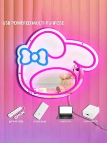 Sanrio 1pc Bedroom Wall Mirror Anime Melody Rabbit Neon Lights, Dressing Table, Dressing Room, Living Room, Hallway, Neon Lights, Mirror Strip Dimmable LED Light Strip, Home Bathroom Decoration, Dressing Light USB/Battery Powered LED Neon Lights, Pink Bedroom Wall Decoration, Suitable For Rooms, Valentine's Day Parties, Birthdays, Wedding Gifts, Home, Christmas Decoration, Giving To Girlfriends, Wives, Friends, Family, Lovers