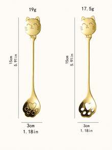 1 pièce Cuillère à café en acier inoxydable avec patte de chat porte-bonheur et visage souriant, cuillère à dessert mignonne de chat, cuillère à glace - Multicolore - Voir 2