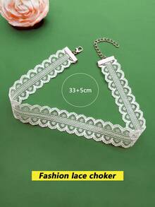 1 chiếc vòng cổ ren vải thời trang, thích hợp để đeo hàng ngày - trắng - Xem 13