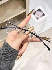 No Frame New Intelligent Photosensitive Auto Color Changing Non-Prescription Glasses Super Light Tungsten Steel Material Korean Small Frame Glasses, No Makeup Look