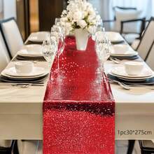 1pc Gold Sequin Table Runner 12*108 Inches, Sparkly Sequin Fabric Tablecloth For Wedding, Birthday Party, Formal Dinner, Hotel Event, Home, Outdoor, Restaurant, Buffet, Dessert Table Decor - Multicolor - View 20